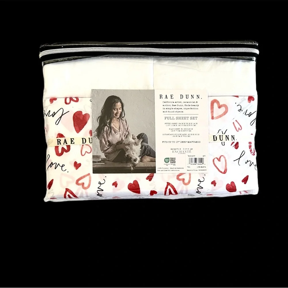 Rae Dunn Full Sheets Set Red Hearts Love Valentine’s Day NEW Sustainable